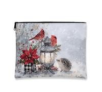 Borsa per il trucco con lanterna invernale, motivo cardinale rosso e stella di Natale, astuccio da viaggio per donne, organizer portatile con cerniera, borsa da toilette per le vacanze, Rosso, 7x9