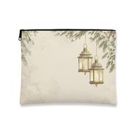 Borsa per il trucco con lanterne vintage, borsa da viaggio rustica floreale per donne, piccola borsa portatile in tela con cerniera, borsa da toilette per le vacanze, Beige, 7x9 Inch, Lanterne