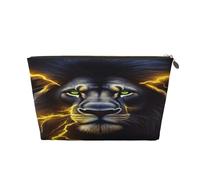 Borsa per il trucco con leone e fulmine che circonda il viso, custodia per cosmetici, borsa da viaggio per donna, 7 x 2,4 x 5 pollici