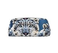 Borsa per il trucco con leopardo delle nevi dagli occhi azzurri, borsa da viaggio per articoli da toilette, astuccio grande per matite per uomo e donna, portamonete in pelle con cerniera