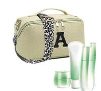 Borsa per il trucco con lettera iniziale, borsa per il trucco portatile impermeabile di grande capacità, borsa da toeletta classificata in tessuto per donne sua madre damigella d'onore, Verde, Refer