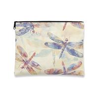 Borsa per il trucco con libellula, borsa da viaggio colorata per cosmetici, da donna, piccola borsa portatile in tela con cerniera, organizer per articoli da toeletta per la cura della pelle