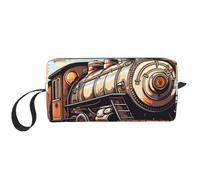 Borsa per il trucco con locomotiva a vapore, resistente all'acqua, organizer da viaggio per articoli da toeletta per donne e uomini, treno, custodia per cosmetici, con cerniera, piccola borsa