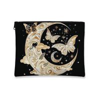 Borsa per il trucco con luna e farfalla, nera vintage, borsa da viaggio cosmica per donne, piccola borsa portatile in tela con cerniera, regalo per festival e occasioni speciali, nero, 7x9 Inch, Luna