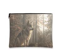 Borsa per il trucco con lupo, borsa da viaggio per donne, piccola borsa portatile in tela con cerniera, organizer per articoli da toeletta per la cura della pelle all'aperto, Grigio, 7x9 Inch, Lupo