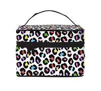 Borsa per il trucco con macchie di leopardo colorate, per donne e ragazze, grande organizer, toeletta portatile, essenziale