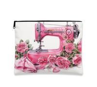 Borsa per il trucco con macchina da cucire, rosa pesca, vintage, borsa da viaggio per donne, piccola borsa portatile in tela con cerniera, regalo per gli amanti del mestiere, Pesca, 7x9 Inch, Macchina