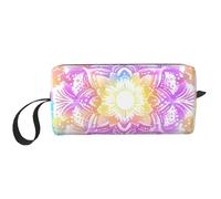 Borsa per il trucco con mandala arcobaleno, resistente all'acqua, organizer da viaggio per donne e uomini, con motivo floreale etnico, con cerniera, piccola borsa per attrezzi portatile