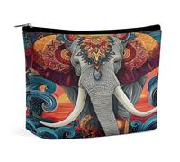 Borsa per il trucco con mandala di elefante e tramonto sull'oceano, organizer da viaggio per articoli da toilette, pochette cosmetica per donna, regalo di compleanno per mamma, ragazze, donne e sorell