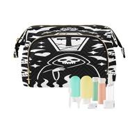 Borsa per il trucco con manico Halloween Doodle Fiamme Cranio Verde Portatile Donne Portamonete per Custodie di Carta Organizzatori di Denaro