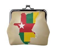 Borsa per il trucco con mappa della bandiera del Togo con una stella bianca piccola borsa per il trucco per borsa, borsa portaoggetti per carte di credito con lucchetto a bacio, borsa multifunzione