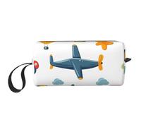 Borsa per il trucco con mongolfiere resistente all'acqua da viaggio organizer per articoli da toeletta per donne uomini cartoni animati aeroplani custodia cosmetica con cerniera piccola borsa