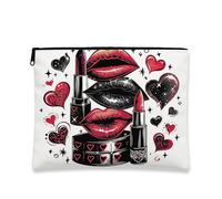 Borsa per il trucco con motivo a cuore, astuccio da viaggio per cosmetici, con labbra rosse e stelle, borsa da viaggio per donne, piccola borsa portatile in tela con cerniera, regalo per San Valentino