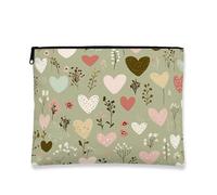 Borsa per il trucco con motivo a cuore, borsa da viaggio floreale bohémien per donne, piccola borsa portatile in tela con cerniera, borsa da toilette primaverile per la cura della pelle, 22,9 x 16,5