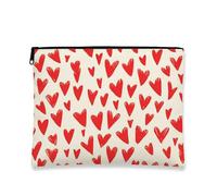 Borsa per il trucco con motivo a cuore, borsa da viaggio per cosmetici da donna, piccola borsa portatile in tela con cerniera, borsa da toilette regalo per San Valentino, Rosso, 7x9 Inch, Cuori
