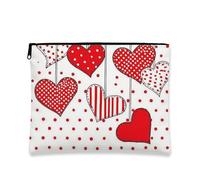 Borsa per il trucco con motivo a cuore, cuori rossi a pois e a righe, borsa da viaggio per donne, piccola borsa portatile in tela con cerniera, borsa da toilette regalo per San Valentino, Rosso, 7x9