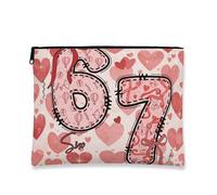 Borsa per il trucco con motivo a cuore, divertente e carina borsa da viaggio per donne, piccola borsa portatile in tela con cerniera, borsa da toilette per San Valentino, Pesca, 7x9 Inch, Cuori