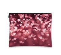Borsa per il trucco con motivo a cuore, organizer da viaggio romantico color pesca scintillante per donne, piccola borsa portatile in tela con cerniera, borsa da toilette regalo per San Valentino