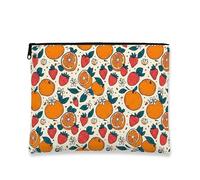 Borsa per il trucco con motivo a frutta, borsa da viaggio per cosmetici da donna, organizer portatile in tela con cerniera, borsa da toilette primaverile per la cura della pelle, Arancione, 7x9 Inch