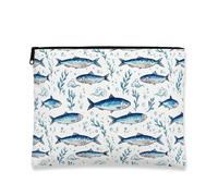 Borsa per il trucco con motivo a pesce, borsa da viaggio per cosmetici con acquerello marino per donne, piccola organizer portatile con cerniera, borsa da toilette per la cura della pelle estiva da