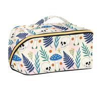 Borsa per il trucco con motivo a teschio con funghi e cartoni animati, con divisori e leggera, con scomparti e manico