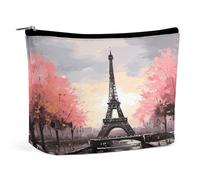 Borsa per il trucco con motivo a torre Eiffel di Parigi, con dipinto a olio, portatile, da viaggio, con cerniera, piccola borsa da toilette per donna