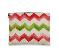 Borsa per il trucco con motivo a zigzag, astuccio da viaggio per cosmetici ad acquerello rosso e verde per donne, organizer portatile con cerniera, borsa da toilette per la cura della pelle delle