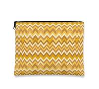 Borsa per il trucco con motivo a zigzag, astuccio da viaggio vintage a zigzag per donne, organizer portatile in tela con cerniera, borsa da toilette per la cura della pelle autunnale, Giallo, 7x9 Inch