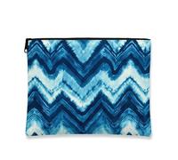 Borsa per il trucco con motivo a zigzag, borse da viaggio per cosmetici vintage blu da donna, piccola borsa portatile in tela con cerniera, regalo per festival per la cura della pelle borsa da