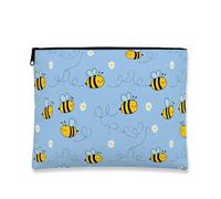 Borsa per il trucco con motivo ape, simpatiche api gialle e margherite da viaggio per donne, organizer portatile in tela con cerniera, borsa da toilette primaverile per la cura della pelle, Blu, 7x9