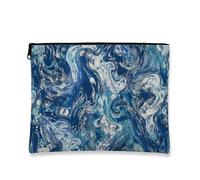 Borsa per il trucco con motivo astratto, blu e bianco, borsa da viaggio per donne, organizer portatile in tela con cerniera, ideale per l'estate e i viaggi, 17,8 x 22,9 cm