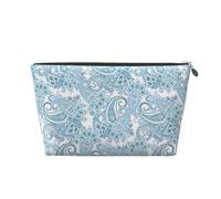 Borsa per il trucco con motivo cachemire, colore bianco e azzurro, borsa da viaggio per cosmetici, borsa da trucco da donna, organizer per trucchi in pelle, grazioso astuccio per il trucco, Argento