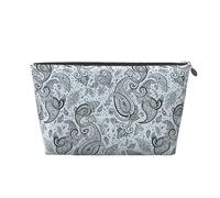 Borsa per il trucco con motivo cachemire nero e bianco, borsa da viaggio per articoli da toeletta da donna, borsa per il trucco in pelle, borsa organizer per trucchi carina, Argento, Taglia unica