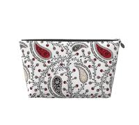 Borsa per il trucco con motivo cachemire rosso, nero e bianco, trousse da viaggio per articoli da toeletta da donna, borsa per il trucco in pelle, borsa per il trucco carina, Argento, Taglia unica