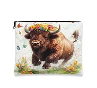 Borsa per il trucco con motivo floreale di bufalo, borsa da viaggio per donne, organizer portatile in tela con cerniera, borsa da toilette primaverile per la cura della pelle, 17,8 x 22,9