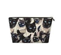 Borsa per il trucco con motivo gatto siamese con occhi blu, trousse da viaggio per articoli da toeletta da donna, borsa per il trucco in pelle, graziosa borsa per il trucco, Oro, One Size