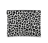 Borsa per il trucco con motivo leopardo in bianco e nero con cerniera per il trucco da viaggio per le donne, piccolo organizzatore in tela per la cura della pelle, regalo per le vacanze invernali