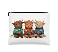 Borsa per il trucco con mucche, borsa da viaggio per cosmetici da donna, piccola borsa portatile in tela con cerniera, borsa da toilette per la cura della pelle delle vacanze, bianco, 7x9 Inch, Mucche