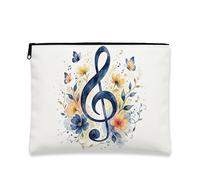 Borsa per il trucco con musica floreale, borsa da viaggio artistica con farfalla per donne, organizer portatile in tela con cerniera, borsa da toilette primaverile per la cura della pelle, bianco, 7x9