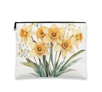 Borsa per il trucco con narciso, borsa da viaggio vintage floreale per donne, piccola borsa portatile in tela con cerniera, borsa da toilette primaverile per la cura della pelle, Giallo, 7x9 Inch
