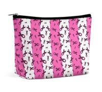 Borsa per il trucco con nastro per la consapevolezza del cancro al seno, borsa da viaggio in PU, impermeabile, con cerniera, per articoli da toeletta da donna, 6,8x5,9 pollici