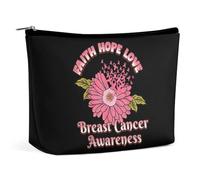 Borsa per il trucco con nastro rosa, girasole, fede, speranza e amore, in PU, da viaggio, impermeabile, con cerniera, per donne, 6,8x5,9 pollici