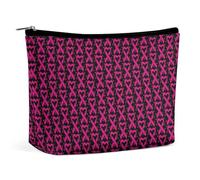 Borsa per il trucco con nastro rosa, in PU, nera e rosa, per donne, con cerniera impermeabile, per la consapevolezza delle sopravvissute al cancro al seno, 6,8x5,9 pollici