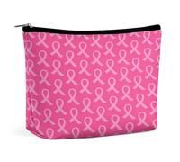 Borsa per il trucco con nastro rosa per cancro al seno, borsa da viaggio in PU, impermeabile, con cerniera, per articoli da toeletta da donna, 6,8x5,9 pollici