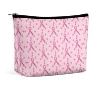 Borsa per il trucco con nastro rosa per il mese della consapevolezza sul cancro al seno, borsa da viaggio in PU, impermeabile, con cerniera, per articoli da toeletta da donna, 6,8x5,9 pollici