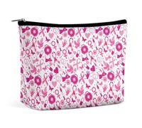 Borsa per il trucco con nastro rosa per la sensibilizzazione delle sopravvissute al cancro al seno, borsa da viaggio in PU, impermeabile, con cerniera, per articoli da toeletta da donna, 6,8x5,9 polli