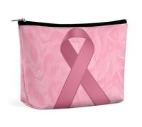 Borsa per il trucco con nastro rosa per la sensibilizzazione delle sopravvissute al cancro al seno, borsa da viaggio in PU, impermeabile, con cerniera, per articoli da toeletta da donna, 6,8x5,9 polli
