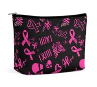 Borsa per il trucco con nastro rosa per la sensibilizzazione delle sopravvissute al cancro al seno, borsa da viaggio in PU, impermeabile, con cerniera, per articoli da toeletta da donna, 6,8x5,9 polli