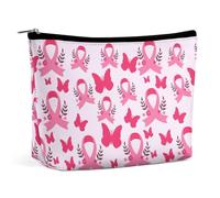 Borsa per il trucco con nastro rosa per la sensibilizzazione delle sopravvissute al cancro al seno, borsa da viaggio in PU, impermeabile, con cerniera, per articoli da toeletta da donna, 6,8x5,9 polli