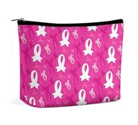 Borsa per il trucco con nastro rosa per la sensibilizzazione delle sopravvissute al cancro al seno, borsa da viaggio in PU, impermeabile, con cerniera, per articoli da toeletta da donna, 6,8x5,9 polli